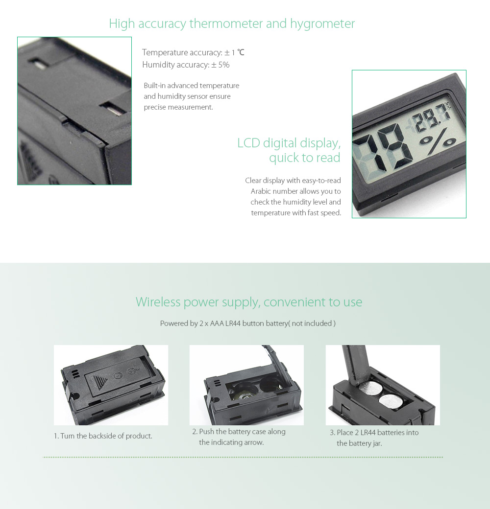Mini Digital LCD Temperature Sensor Humidity Meter Thermometer Hygrometer - Black