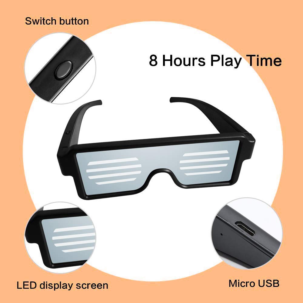 LED Glasses Grow Party Favor Super Cool Light Up Glasses with Display Pattern