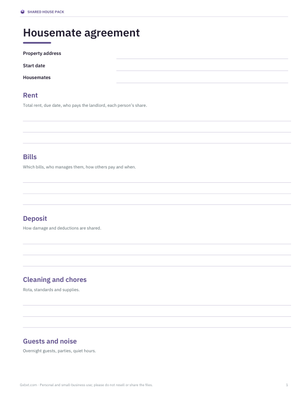 Preview of Printable Housemate Agreement Template
