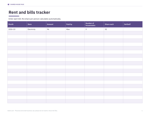 Preview of Printable Rent and Bills Tracker